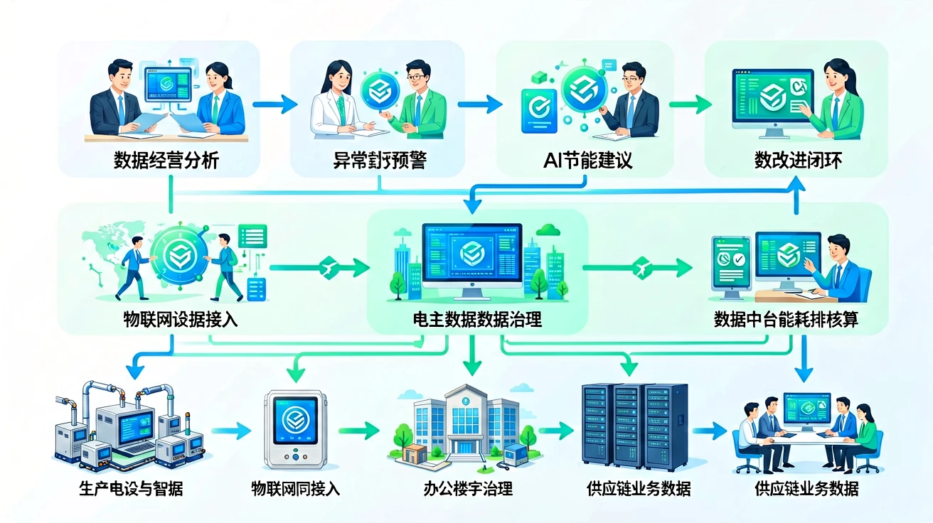 2026企业数智化与绿色化协同平台建设方案:从能耗数据治理到智能碳管理落地 1 企业数智化与绿色化协同平台架构示意