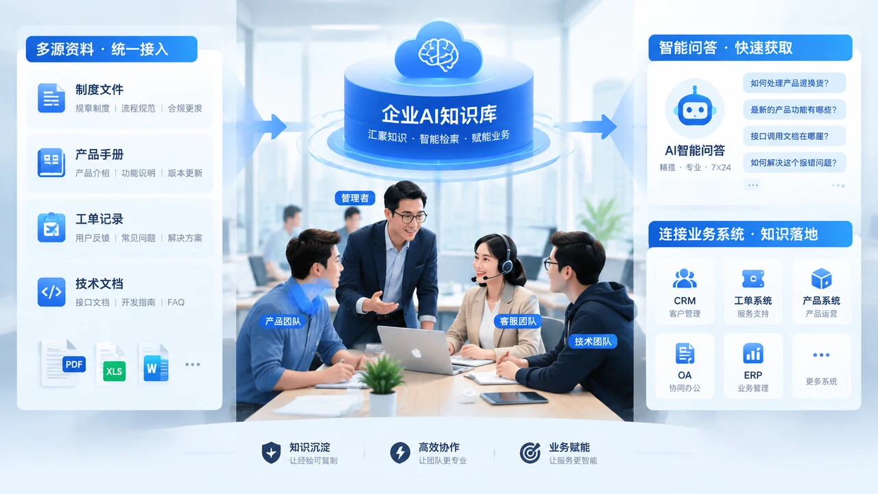 企业AI知识库建设方案:从数据治理到业务问答闭环的实施路径 1 企业AI知识库连接多源业务资料与智能问答系统