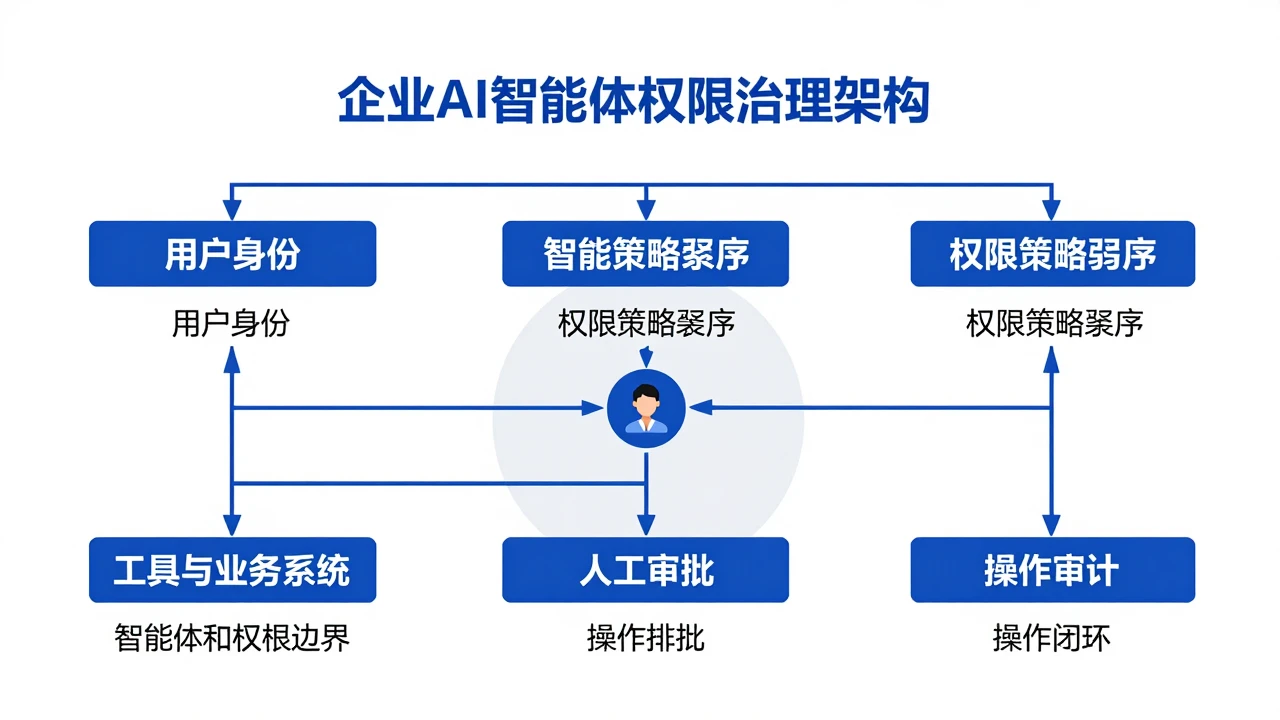 企业AI智能体权限治理方案:从流程授权到操作审计的落地路径 1 企业AI智能体权限治理架构示意图