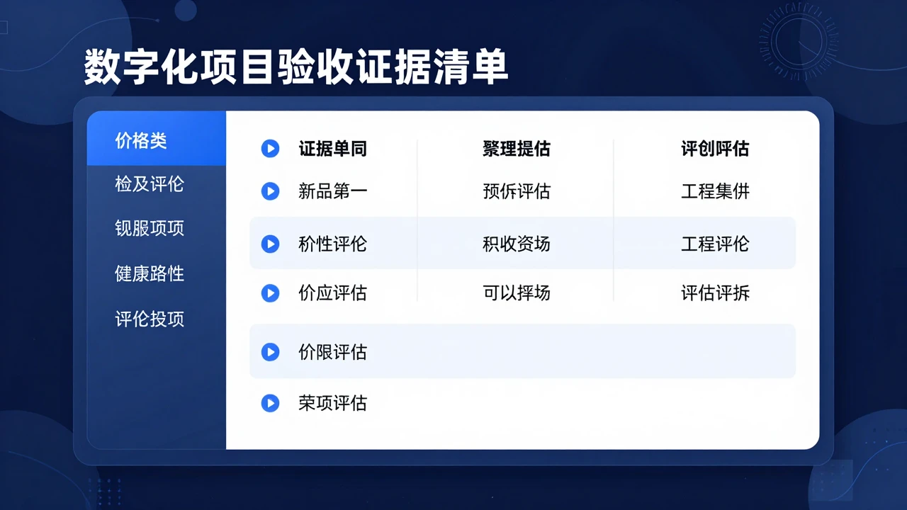 数字化项目验收证据清单与阶段性评估看板的抽象场景