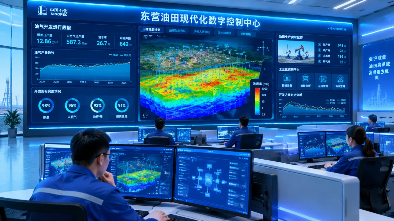 东营披露“识油”大模型应用结果:油气方案周期从30天缩至12天 1 油气数智化控制中心内展示开发方案分析的场景