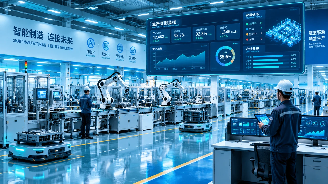 制造业数智化转型案例深度剖析:从数据治理到智能生产闭环 1 智能工厂产线与实时数据看板